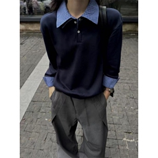 网图有货美式复古miu系假两件polo衫长袖男女宽松上衣A996-P48，男装卫衣，星座1505