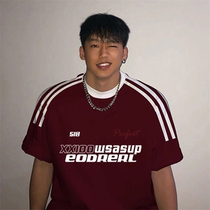 夏季美式高街重磅纯棉三条杠织带撞色男女短袖T恤ZD308-特P30图片