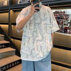 衬衫男夏季薄款日系潮流ins痞帅衬衣小众宽松冰丝短袖W1001-P28，男装衬衫，星座512-2