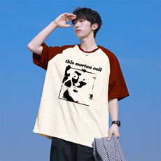 抖音得物高品质二开240克宽松纯棉美式潮牌插肩袖拼接短袖T恤，男装T恤，电商A486