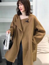 2021秋冬新款韩范小方领一粒羊角扣休闲宽松百分百羊毛双面呢，其它，L·H·X