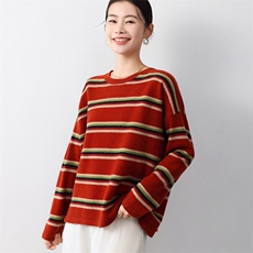 圆领羊毛衫女2024秋冬装新款复古条纹显瘦针织衫，女装羊毛衫，琳尚羊绒