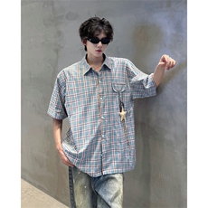 CS1151-特批40控78夏季新款男女格子短袖大码男衬衫（带配件），男装T恤，电商A059