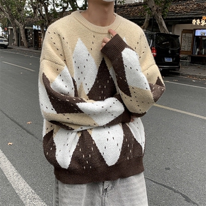 设计感毛衣男冬季美式慵懒情侣针织衫撞色圆领上衣潮MY05734-P52