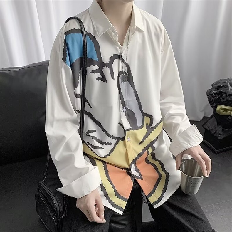 2023春秋款衬衫男情侣衬衣可爱风卡通唐老鸭印花长袖CT03P26,男装衬衫,星座1116-2