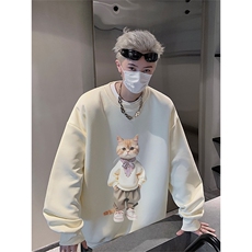 抖音品质秋季新款日系猫咪仿棉圆领卫衣wycm4048-特批28控49，男装卫衣，星座605(原A050)