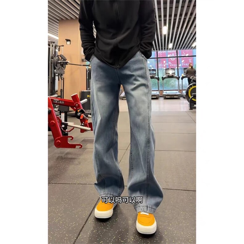 美式阔腿弯刀牛仔裤男直筒宽松拖地裤子休闲阔腿裤WLA1177-P45,男装牛仔裤,星座1008