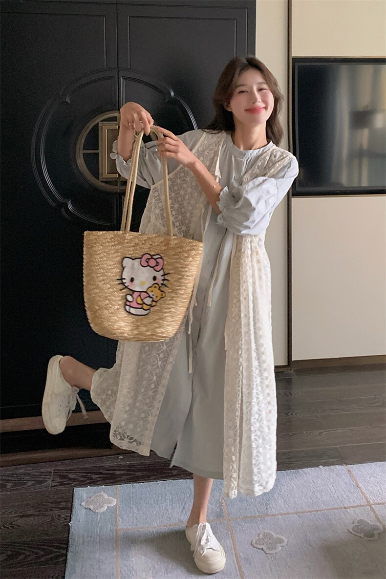 法式蕾丝镂空罩衫连衣裙女2025夏季新款减龄洋气漂亮裙,女装套装/套裙,2C176