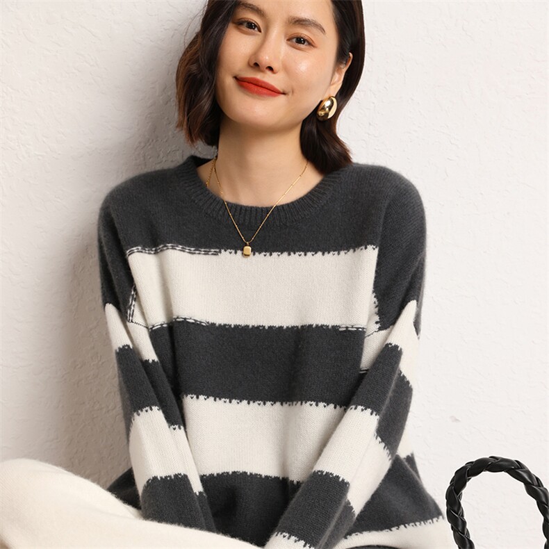 羊绒衫女圆领宽松毛衣百搭时尚针织打底衫,女装羊绒衫,五色羊羊绒