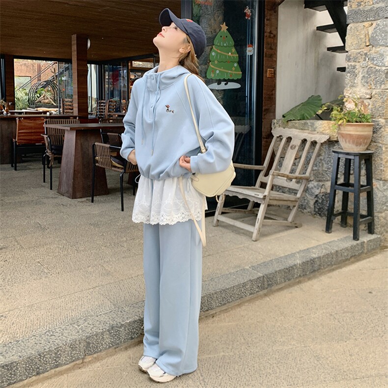 蓝色卫衣运动套装女春秋2025新款休闲高级感减龄两件套爆款流行,女装套装/套裙,2C213
