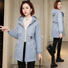 时尚加厚连帽派克服女款冬季保暖外套显瘦修身长款大衣，女装派克服，依万里