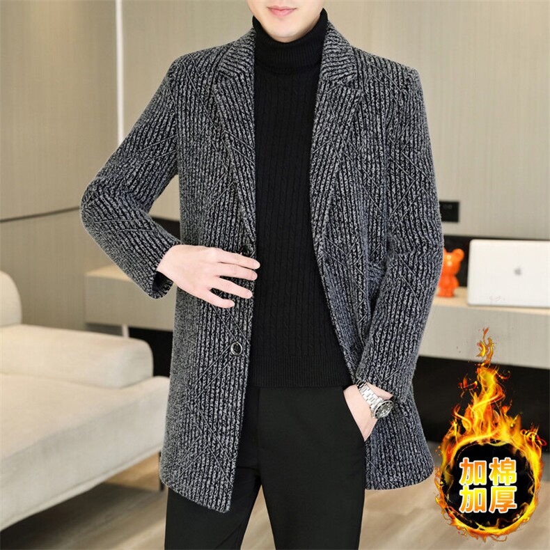 福利款 男士商务休闲毛呢大衣中长款西装领风衣外套上衣A03P160图片