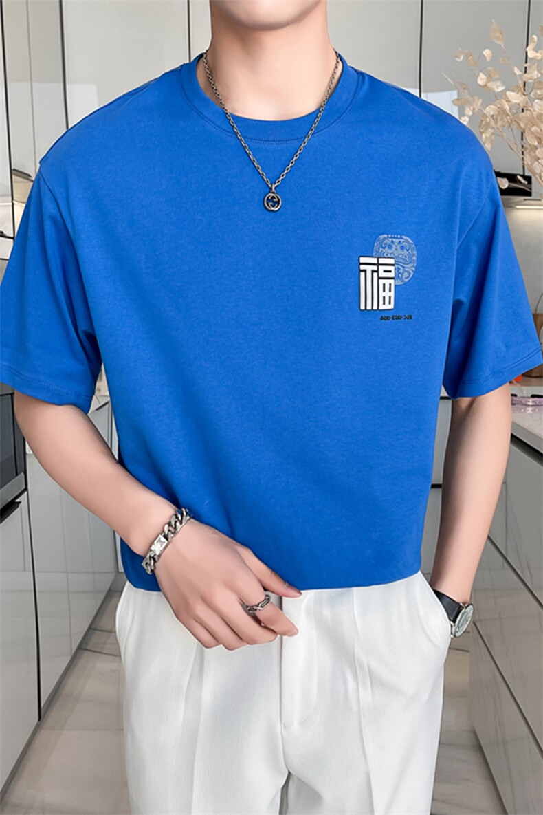 2024新款轻奢风福字刺绣宽松休闲大码圆领短袖T恤男5809-p48,男装T恤,电商D303