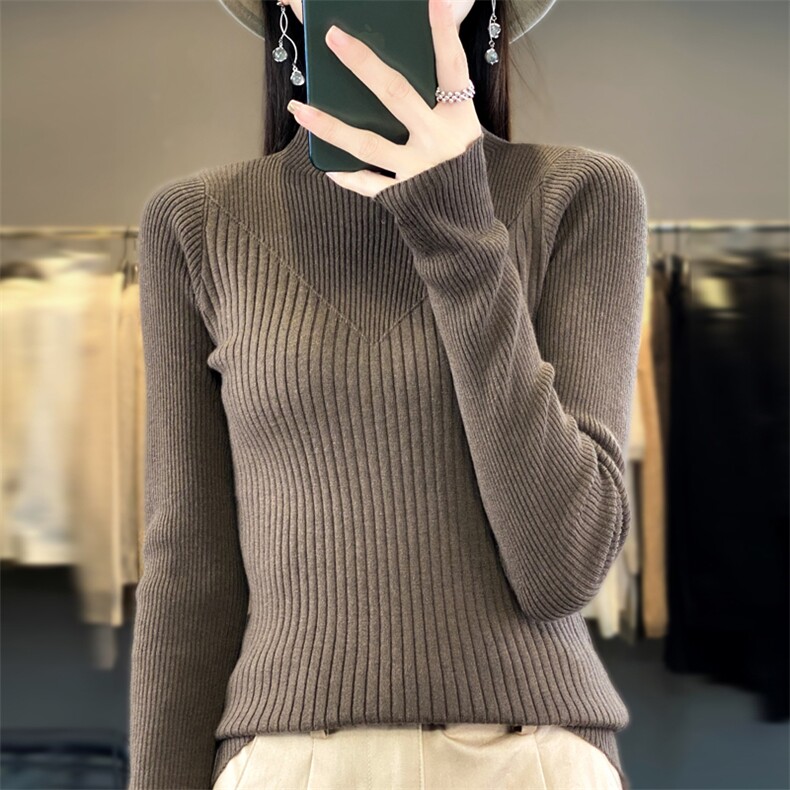 秋冬季新款纯色毛衣女宽松显瘦时尚百搭针织上衣,针织衫/毛衣,贵皇网供仓