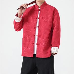 秋冬新款风复古灯芯绒休闲夹克新中式男女外套唐装H337/P110,短上衣穿搭背心图片