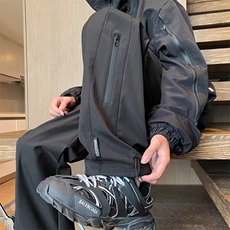 3346-P37黑色防水冲锋裤子男款春秋季速干宽松直筒运动工装，男装工装外套，电商B323A