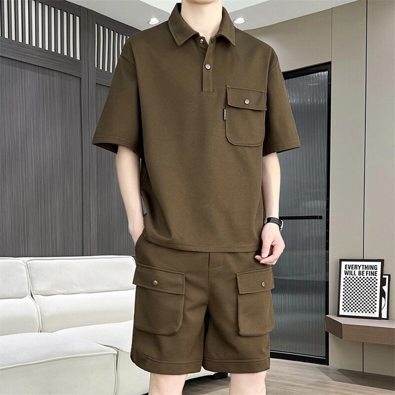 DT281-P55 港风冰丝薄款套装男新款夏季宽松短袖衬衫两件套图片