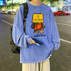 直播品质重磅纯棉美式蜡染水洗做旧潮牌宽松长袖t恤CT380特P38，男装T恤，电商A486