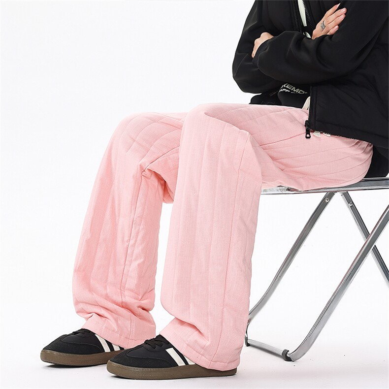 8XL-M加厚夹棉保暖长裤棉麻绗缝竖格休闲裤加棉棉裤K9111P68控88,男装棉衣,电商D206-1