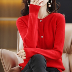 2025年秋季新款百搭女士圆领长袖开衫，女装羊毛衫，春贝羊绒