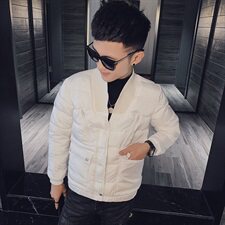 冬季社会小伙痞帅修身毛线领厚棉衣休闲棉服外套M7257-P128控165，男装棉衣，星座308A