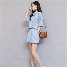 POLO领时尚显瘦修身个性套装/套裙2021年夏季简约排扣口袋，女装套装/套裙，艾尚靓装