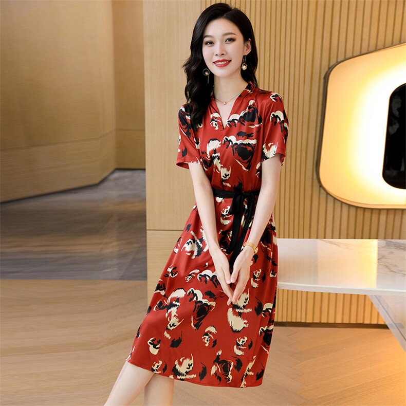 杭州重磅真丝连衣裙女长袖2025春装新款收腰气质印花显瘦桑蚕丝裙,女装连衣裙,阿舍尔精品