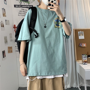 1港风圆领大码M-5XL运动日系原宿潮流男士短袖宽松T恤7800F35控49图片