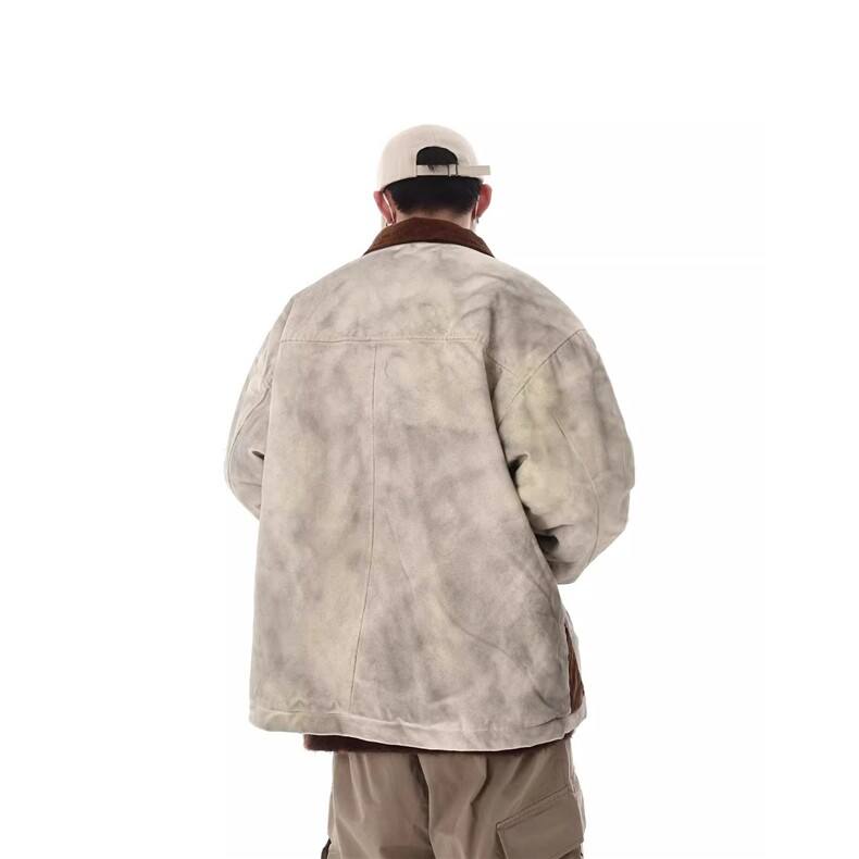 冬季美式复古翻领棉服男女潮牌宽松加厚保暖脏脏衣情侣外套,男装棉衣,星座813-2