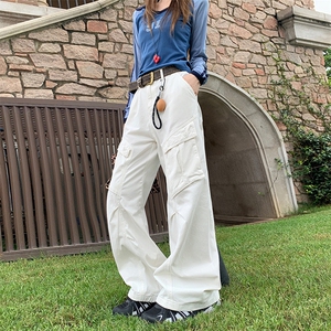 美式复古机能工装裤男女春秋季ins潮牌大口袋宽松休闲阔腿长裤图片