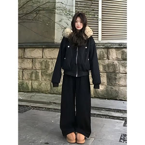 现货重磅boxy短款棉衣座山雕大毛毛领男女棉服水洗工装厚外套图片