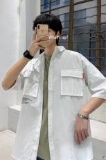 1港风休闲情侣大码M-5XL衬衫男日系潮流帅气短袖衬衣7870P45控69，男装T恤，星座226-2
