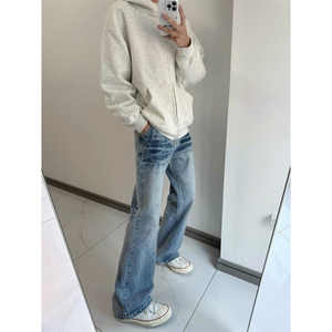 【有货】K7053LL-特P48 浅蓝色闪电纹牛仔裤男女设计感直筒裤子图片