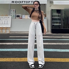 秋季新款宽松束脚运动裤女宽松休闲裤子垂感阔腿裤高腰瘦身长裤，男装休闲裤，星座506A
