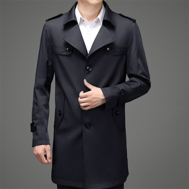 中年商务休闲中长款风衣男秋季新款男士西装领宽松外套上衣男装，男装风衣，电商B212（原钱塘6029）