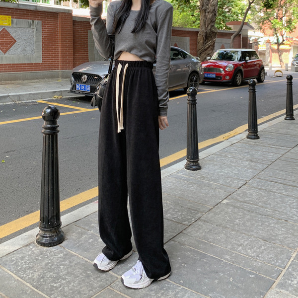 AK2419-p30灯芯绒阔腿裤松紧高腰休闲裤女长裤子,女装休闲裤,星座617A-2