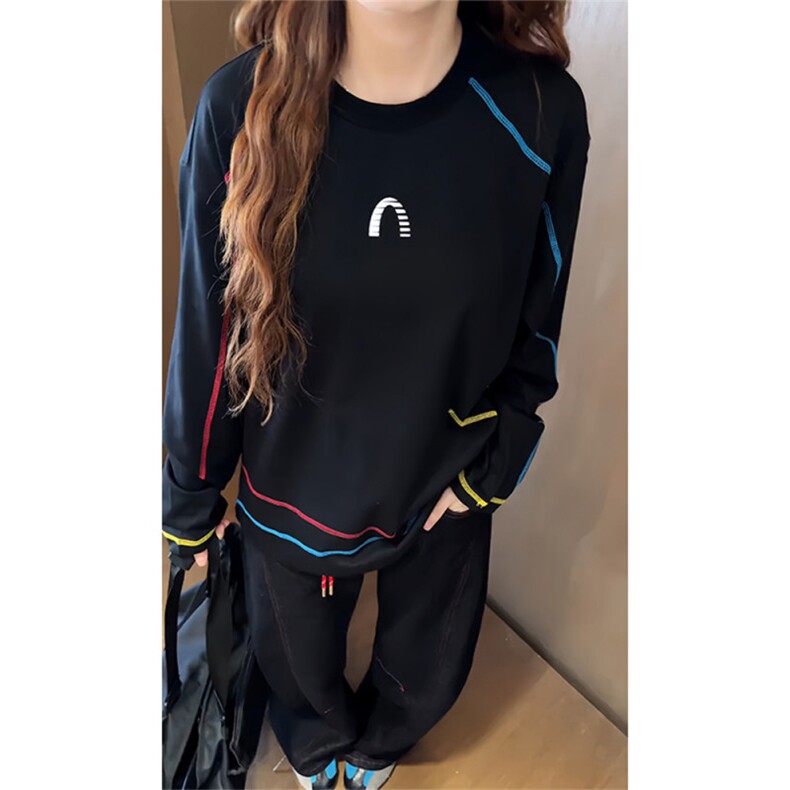 网图 美式街头长袖t恤女早秋慵懒风薄款打底衫宽松休闲上衣 特P33图片