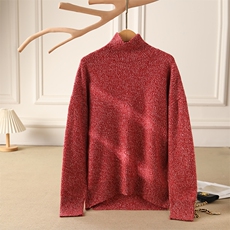 秋冬季35%羊绒简约休闲百搭时尚三股花纱加厚下摆弧形立领羊绒衫，女装羊绒衫，云暖羊山羊绒