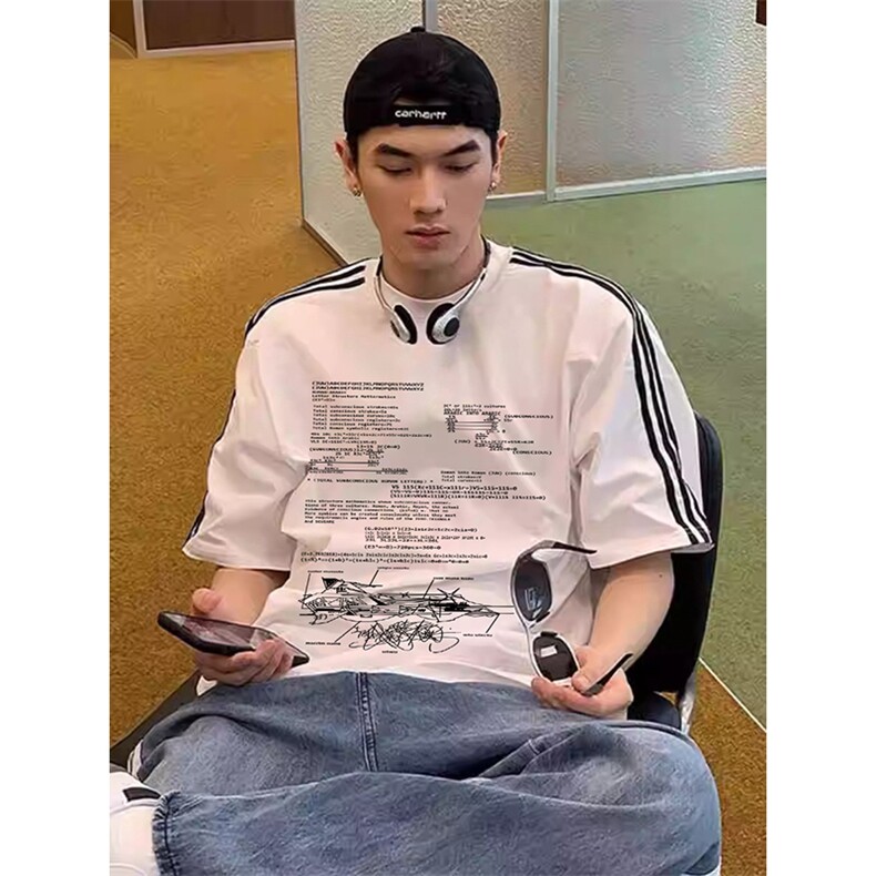 夏季美式高街重磅纯棉三条杠织带撞色男女短袖T恤STG236特P25,男装T恤,电商A486