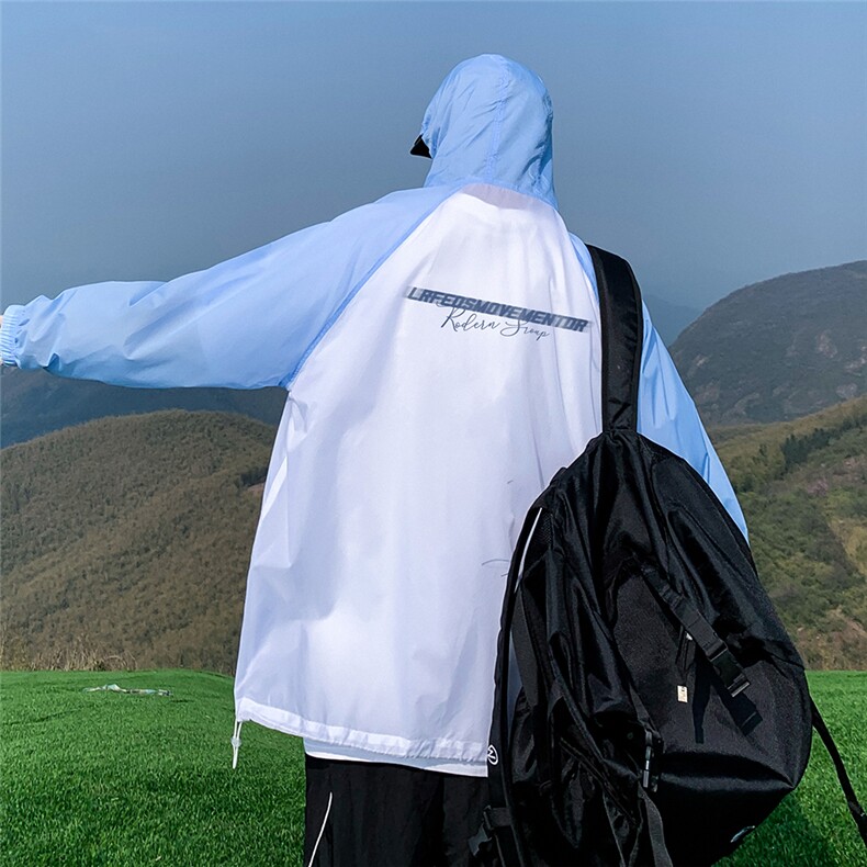 时尚防晒服拼色美式防紫外线薄款UPF50+凉感防晒衣F61401-P65控88，男装防晒衣，电商A268A