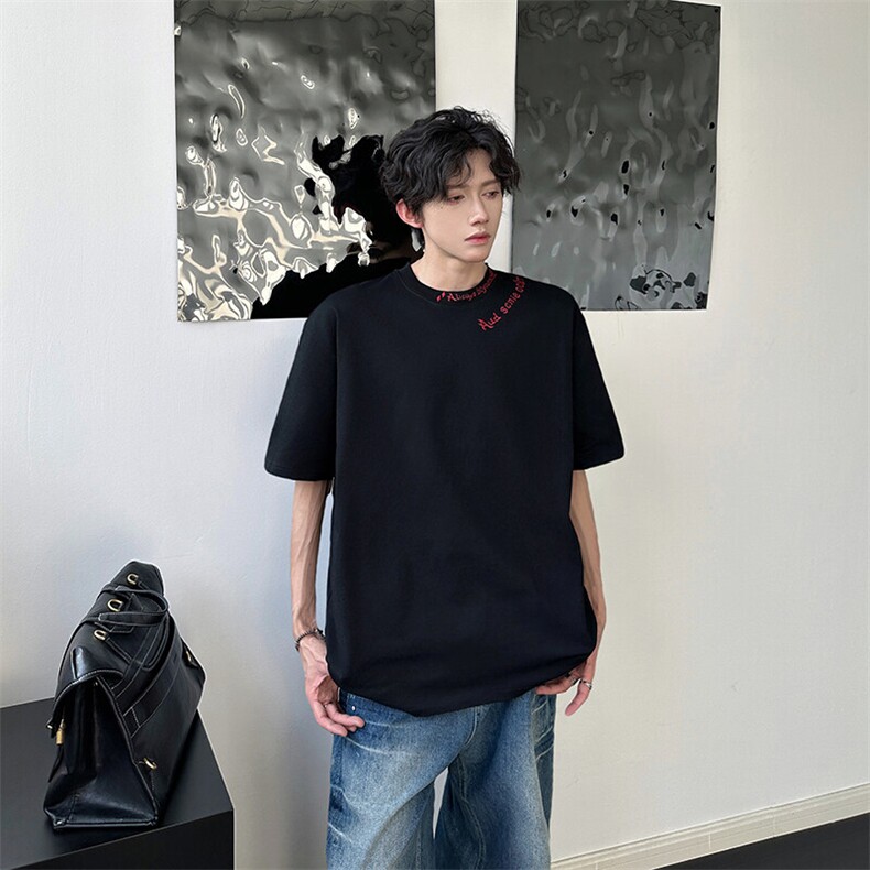 夏季新款圆领短袖T恤潮流刺绣休闲百搭上衣,男装T恤,星座410-7