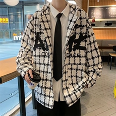 千鸟格外套男网红潮男装夹克痞帅格子上衣呢刺绣双层J7713P70，男装夹克，星座1116-2