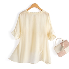 天丝女2025夏季新款宽松显瘦蕾丝拼接气质亚麻阔腿裤潮，女装衬衫，水衣源