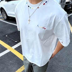 万针全刺绣工艺高品质260克双纱纯棉美式高街短袖T恤特P33，男装T恤，电商A486