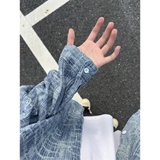 蓝色提花衬衫男款长袖春秋季2025新款美式设计感痞帅青少年外套衫，男装夹克，电商A007