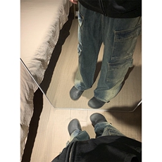 B221美式ins高街重工艺宽松做旧工装牛仔裤子LK23143-P80控108，男装牛仔裤，电商B221
