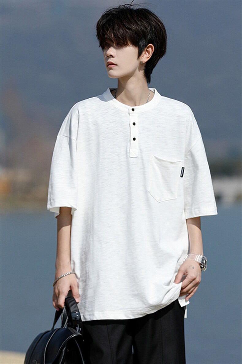 8XL-M亨利领亚麻短袖t恤男弹力大码宽松半袖开衩设计体恤DT002P45,男装T恤,电商B312