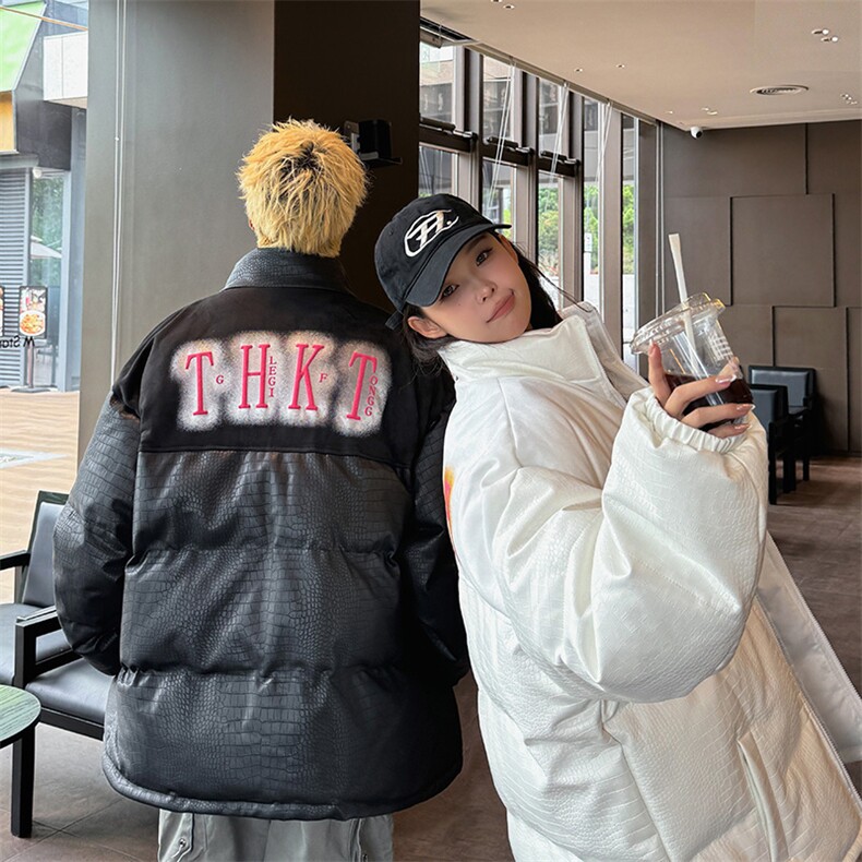 情侣款PU皮棉衣棉服鳄鱼纹拼接面包服立领棉袄皮衣外套1612-P85,男装皮衣,星座207