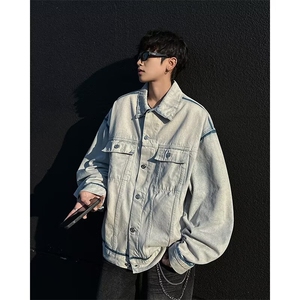CL056-P72美式复古水洗做旧牛仔夹克男高街vibe潮牌痞帅工装外套