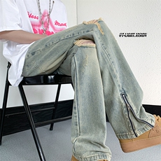 B221美式ins高街暗黑小众微喇叭破洞牛仔裤LK23076-P65控88，男装牛仔裤，电商B221
